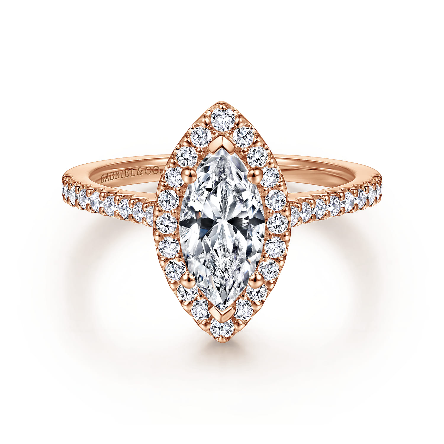 Carly - 14K Rose Gold Marquise Halo Diamond Engagement Ring - 0.32 ct - Shot 1