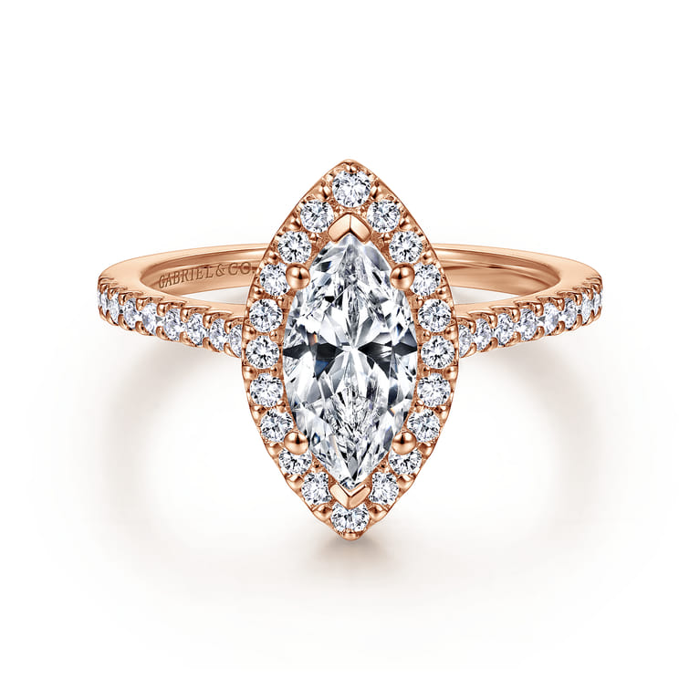 Carly - 14K Rose Gold Marquise Halo Diamond Engagement Ring - 0.32 ct - Shot 1