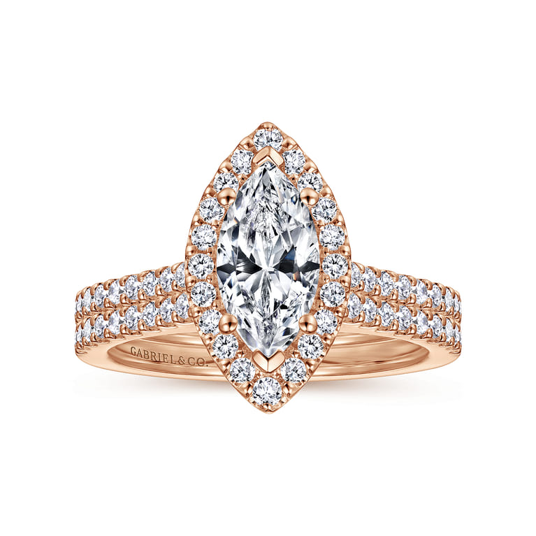 Carly - 14K Rose Gold Marquise Halo Diamond Engagement Ring - 0.32 ct - Shot 4