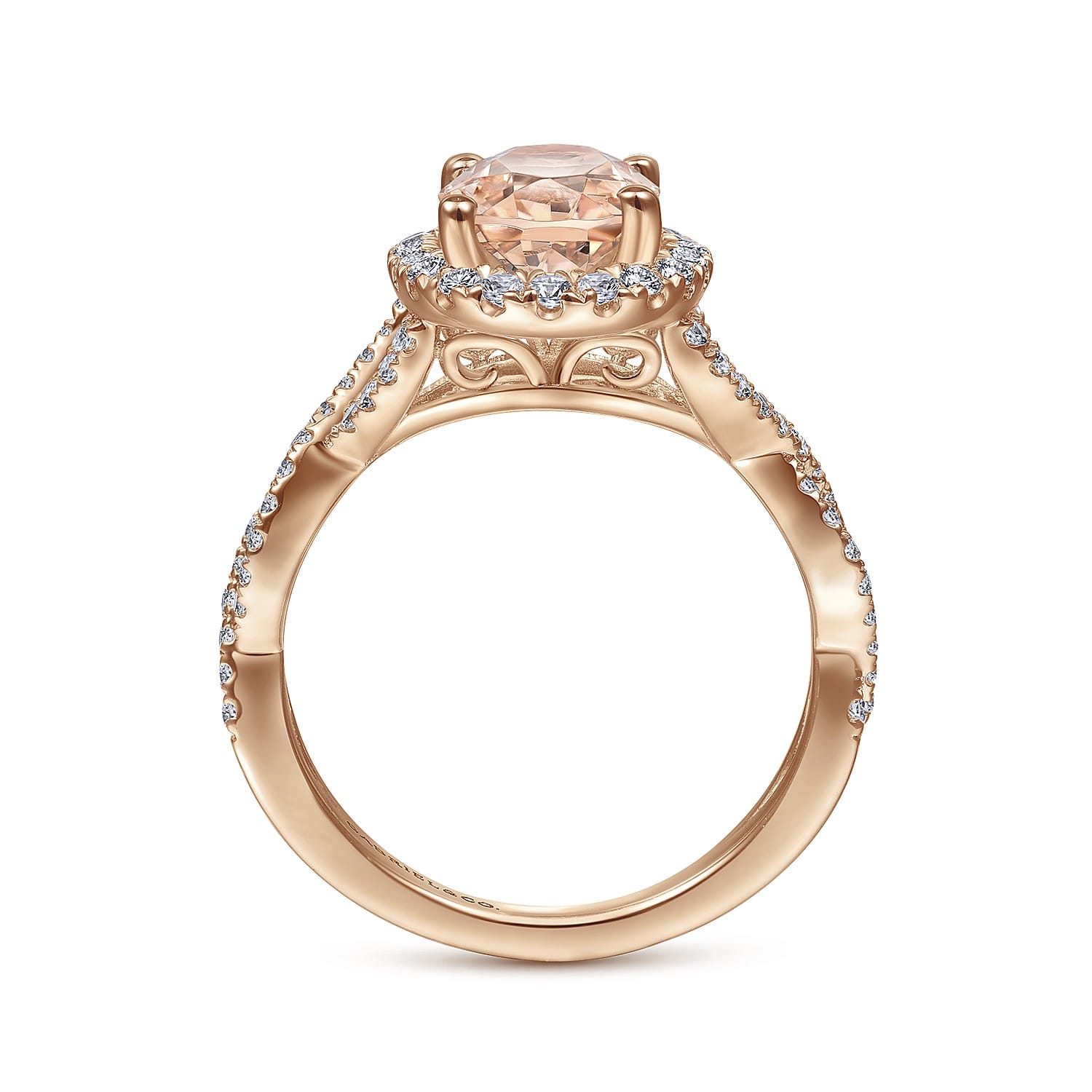 Marissa - 14K Rose Gold Morganite and Diamond Halo Engagement Ring - 0.44 ct - Shot 2