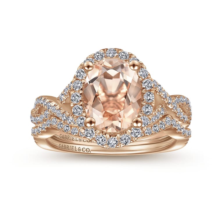 Marissa - 14K Rose Gold Morganite and Diamond Halo Engagement Ring - 0.44 ct - Shot 4