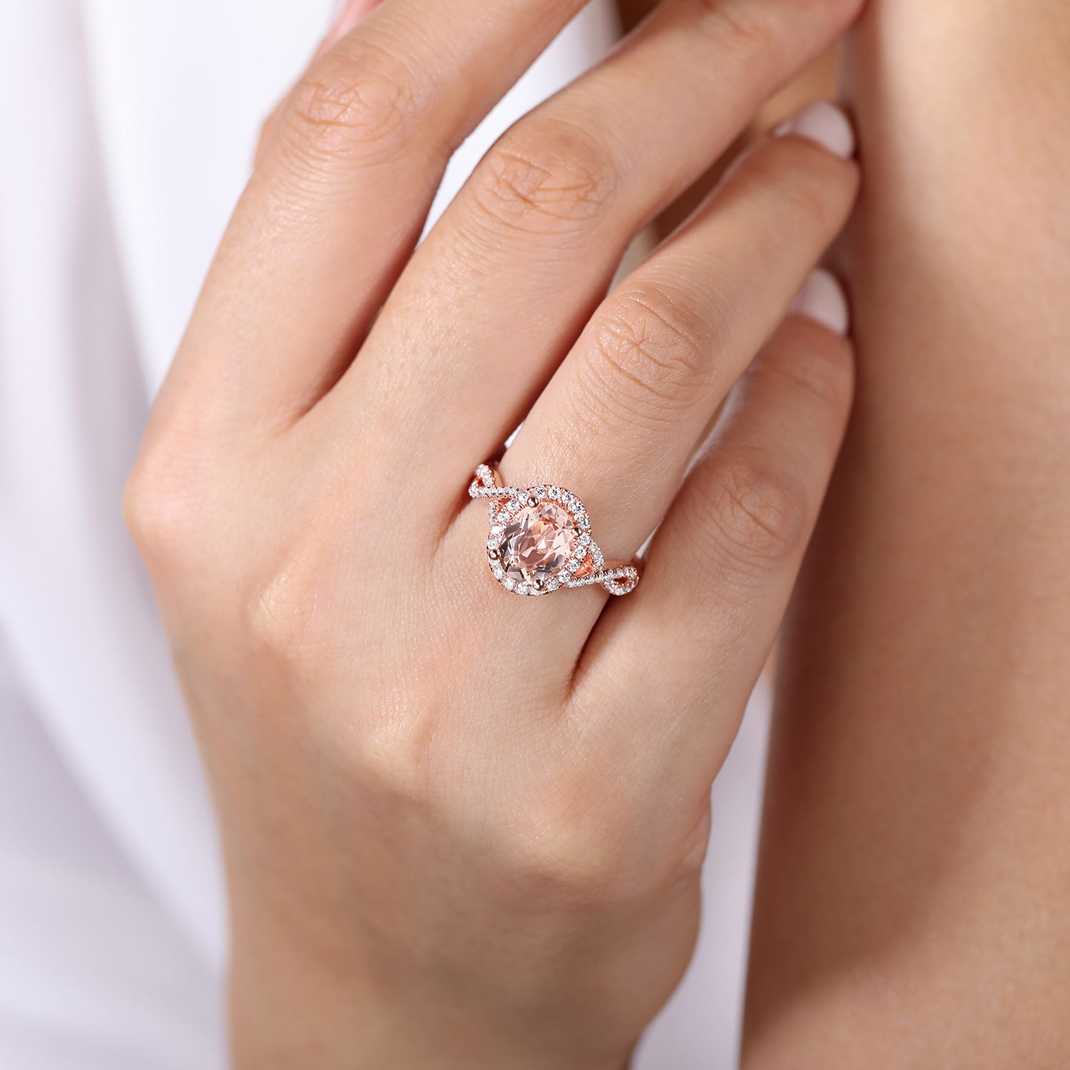 Marissa - 14K Rose Gold Morganite and Diamond Halo Engagement Ring - 0.44 ct - Shot 6
