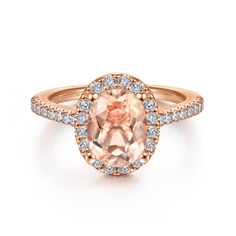 Carly - 14K Rose Gold Morganite and Diamond Halo Engagement Ring - 0.38 ct - Shot 1