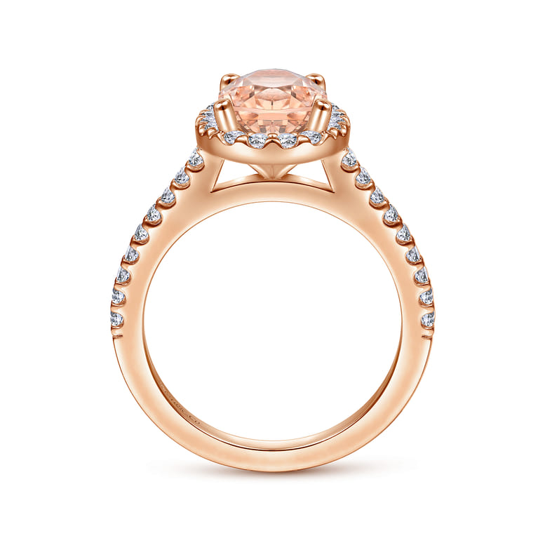Carly - 14K Rose Gold Morganite and Diamond Halo Engagement Ring - 0.38 ct - Shot 2