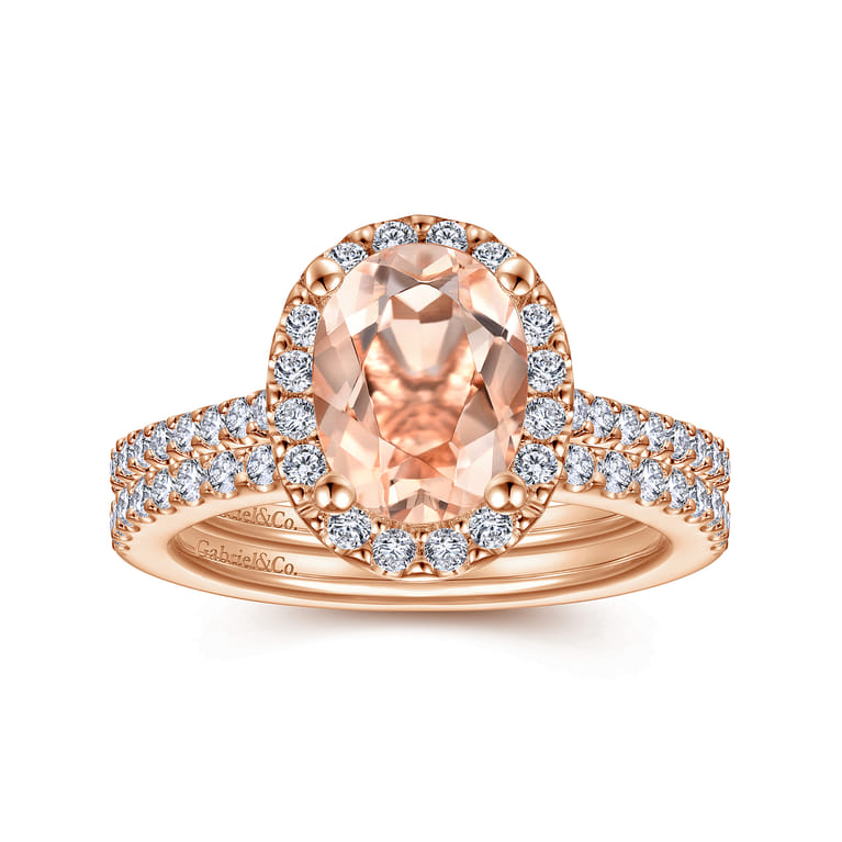 Carly - 14K Rose Gold Morganite and Diamond Halo Engagement Ring - 0.38 ct - Shot 4