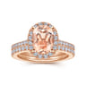 Carly - 14K Rose Gold Morganite and Diamond Halo Engagement Ring - 0.38 ct