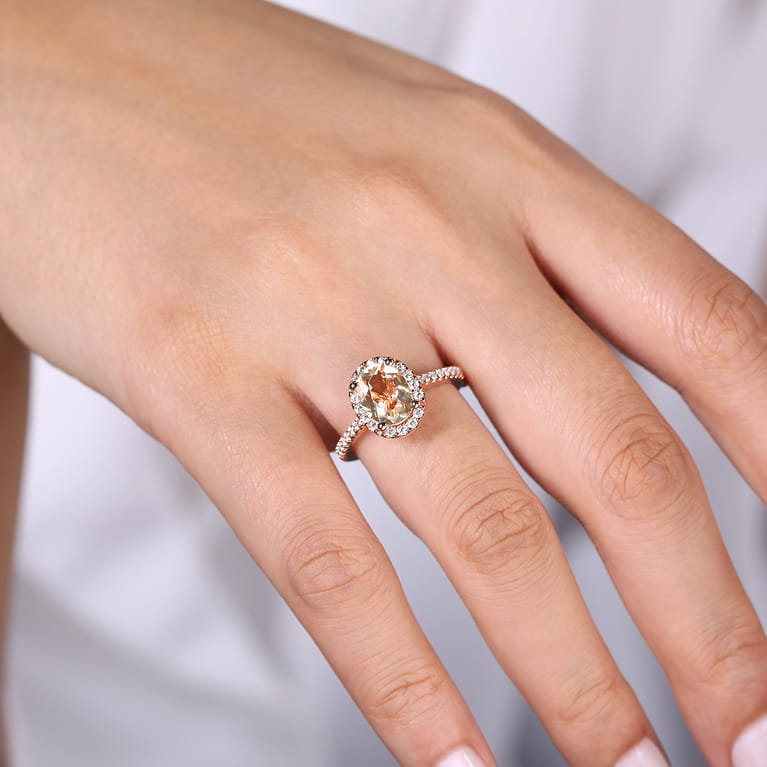 Carly - 14K Rose Gold Morganite and Diamond Halo Engagement Ring - 0.38 ct - Shot 6