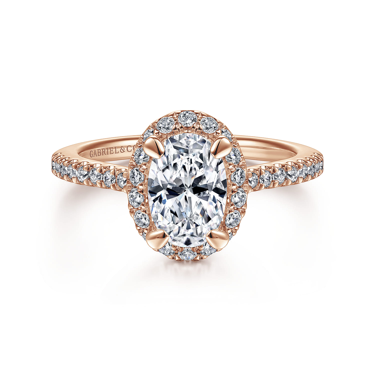 Idina - 14K Rose Gold Oval Halo Diamond Engagement Ring - 0.32 ct - Shot 1