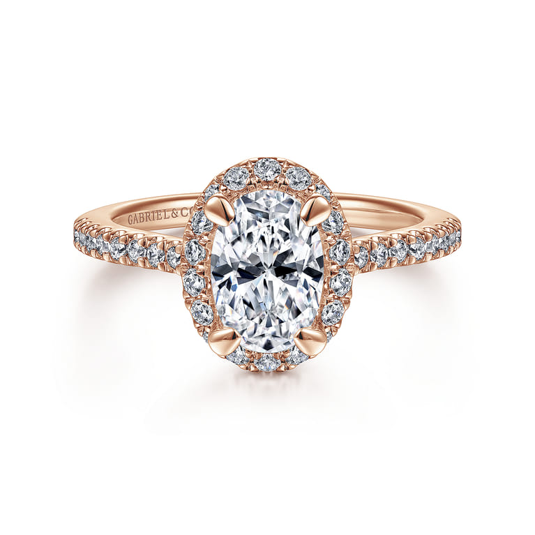 Idina - 14K Rose Gold Oval Halo Diamond Engagement Ring - 0.32 ct - Shot 1