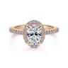 Idina - 14K Rose Gold Oval Halo Diamond Engagement Ring - 0.32 ct