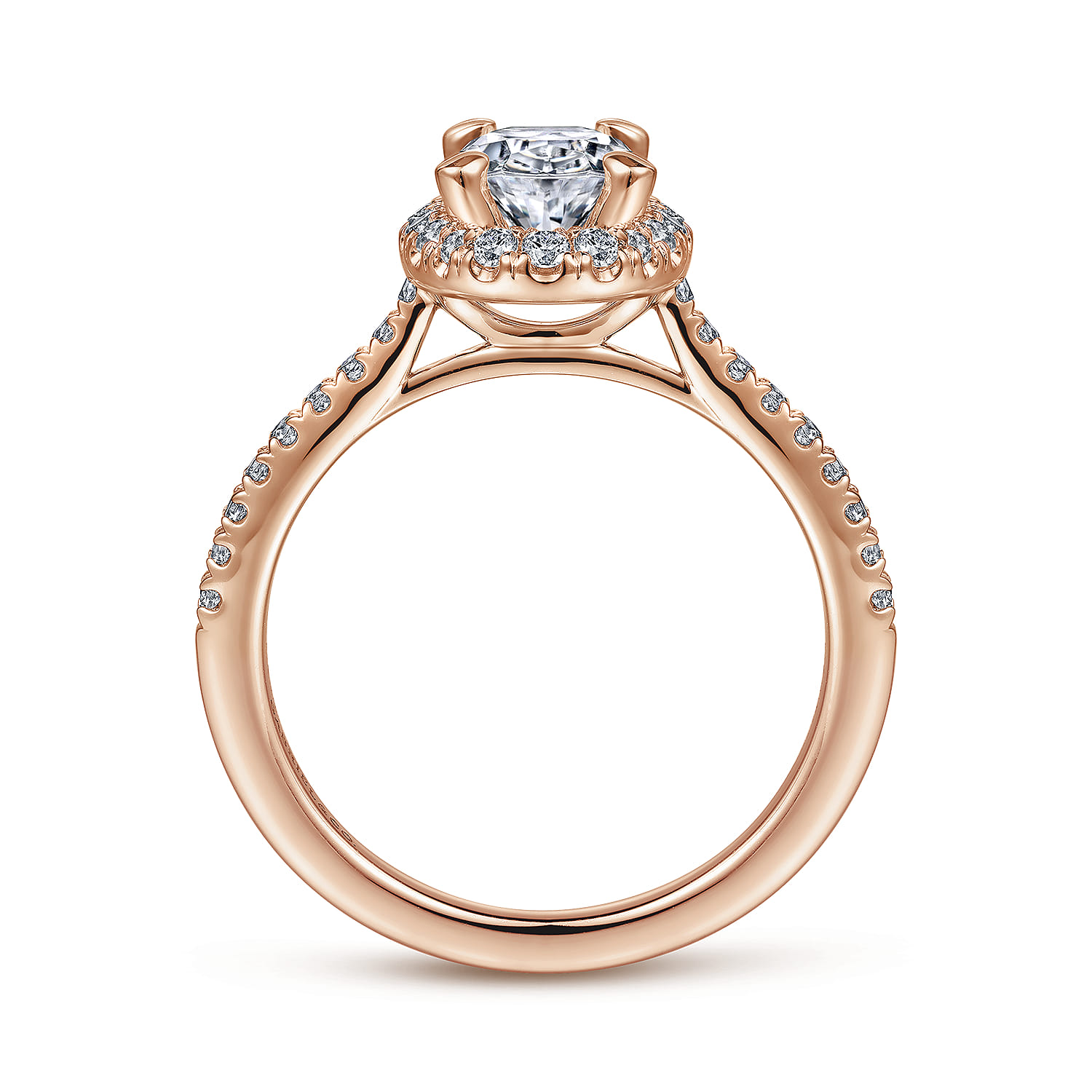 Idina - 14K Rose Gold Oval Halo Diamond Engagement Ring - 0.32 ct - Shot 2