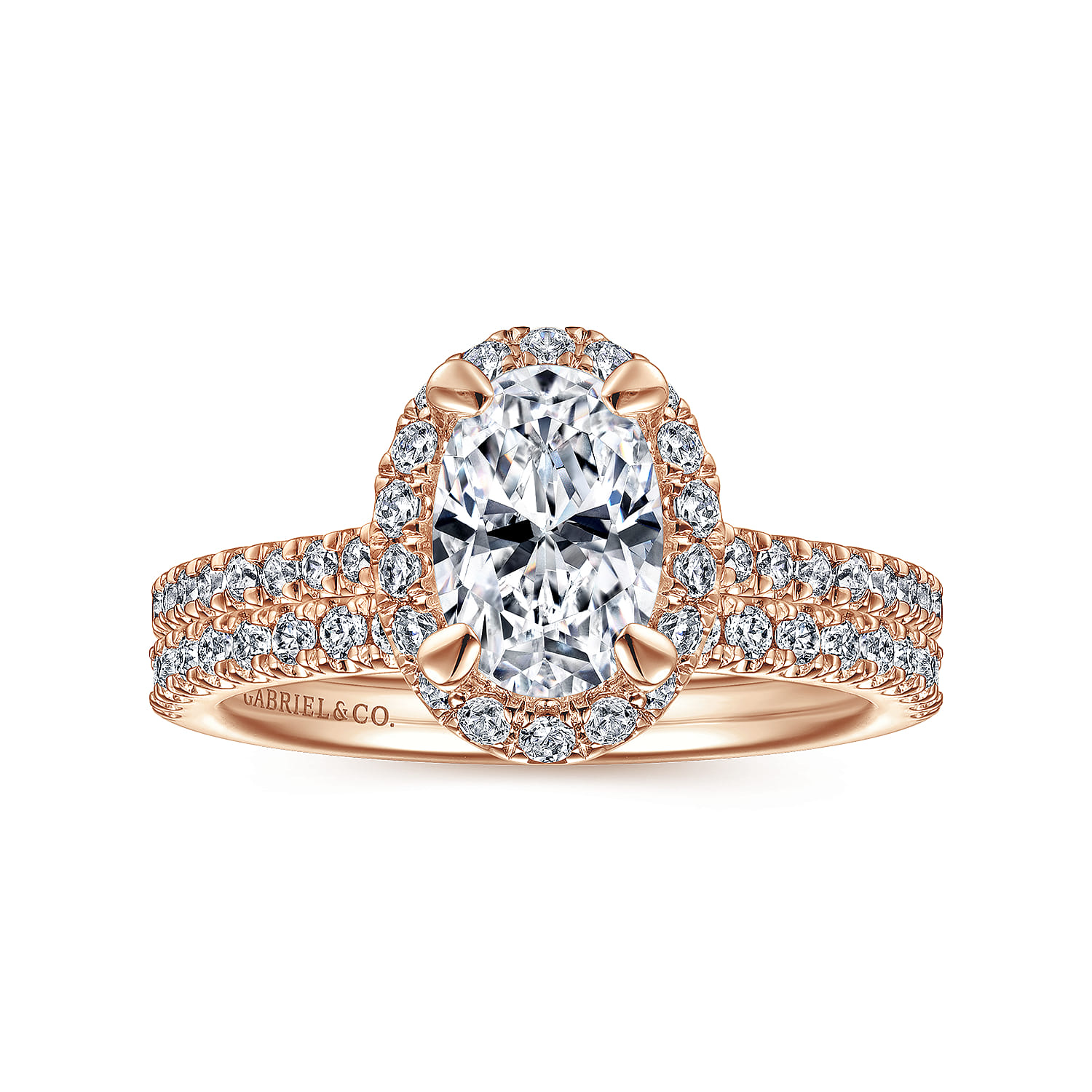 Idina - 14K Rose Gold Oval Halo Diamond Engagement Ring - 0.32 ct - Shot 4
