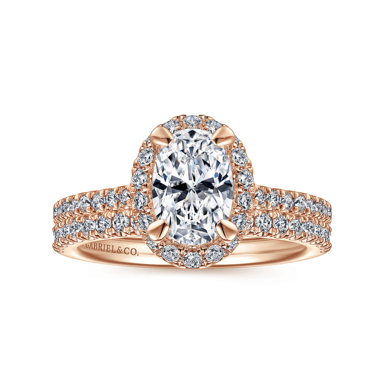Idina - 14K Rose Gold Oval Halo Diamond Engagement Ring - 0.32 ct - Shot 4