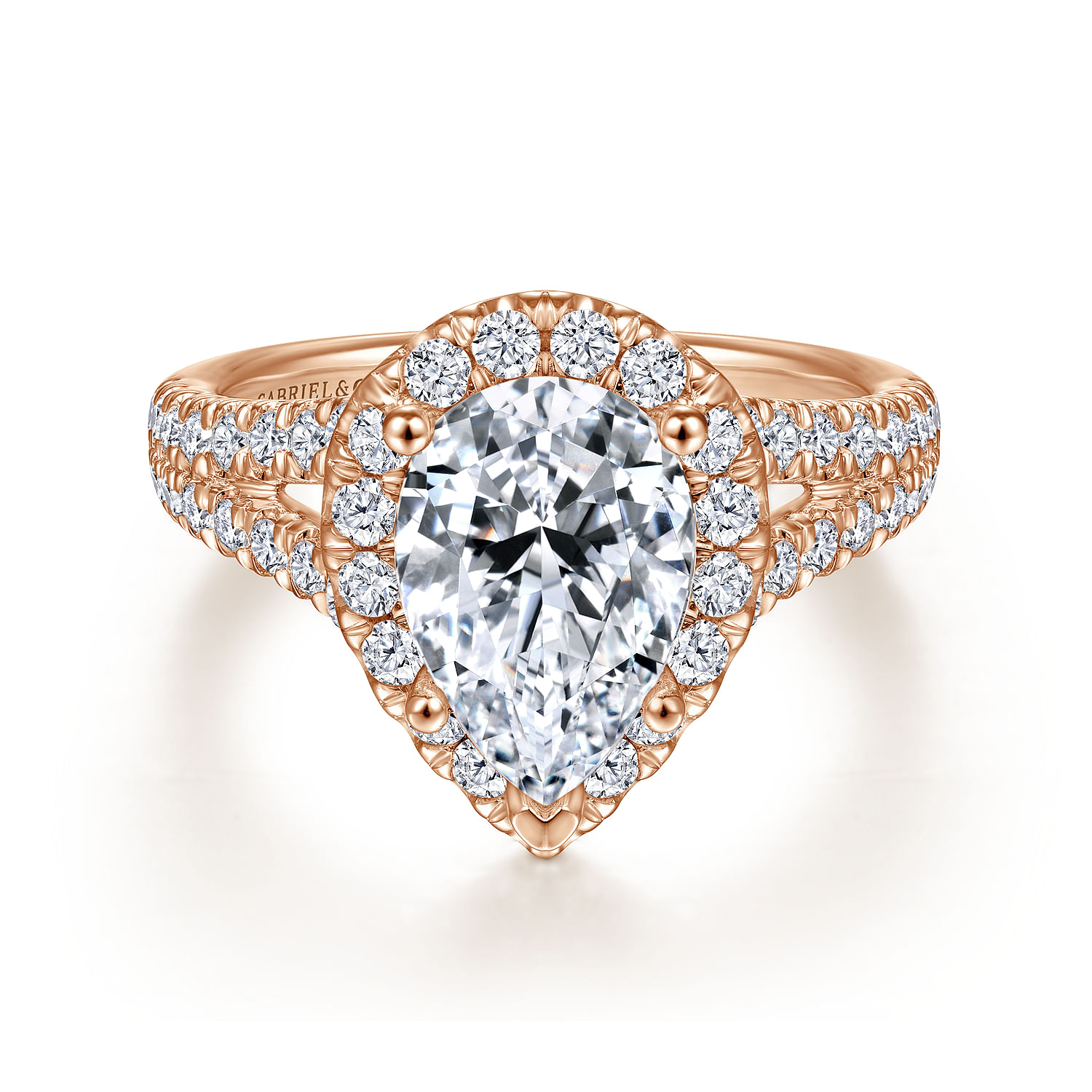 James - 14K Rose Gold Pear Shape Halo Diamond Engagement Ring - 0.89 ct - Shot 1