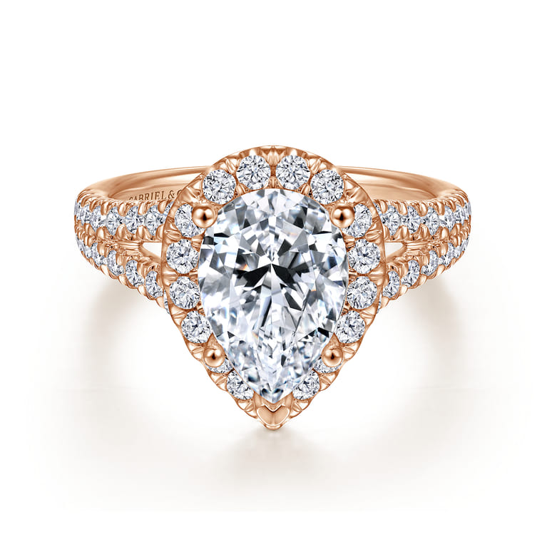 James - 14K Rose Gold Pear Shape Halo Diamond Engagement Ring - 0.89 ct - Shot 1