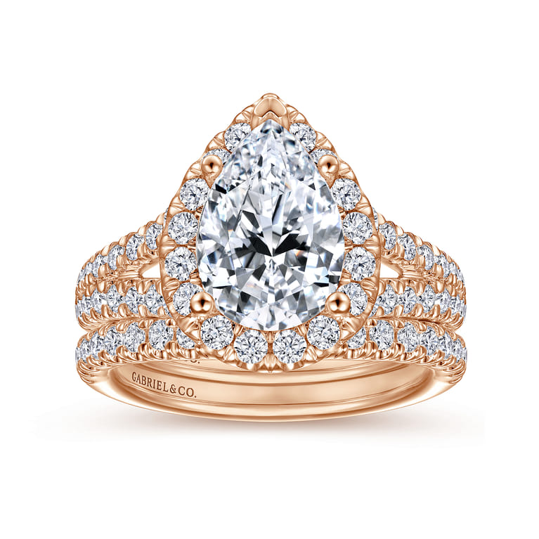 James - 14K Rose Gold Pear Shape Halo Diamond Engagement Ring - 0.89 ct - Shot 4
