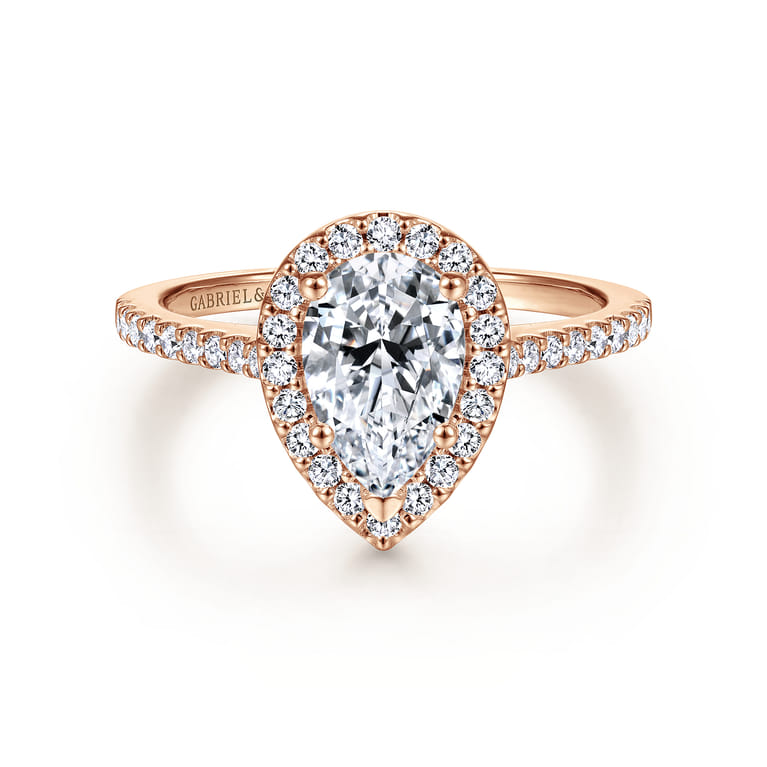 Carly - 14K Rose Gold Pear Shape Halo Diamond Engagement Ring - 0.31 ct - Shot 1