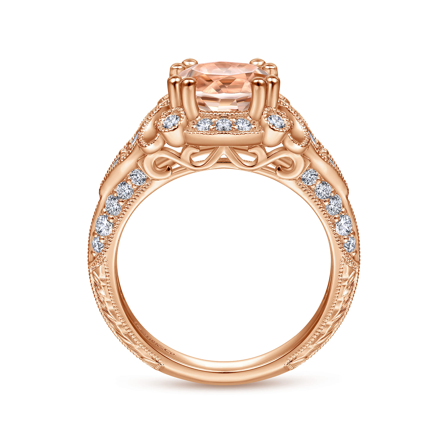 Abel - Vintage Inspired 14K Rose Gold Round Halo Morganite and Diamond Engagement Ring - 0.57 ct - Shot 2
