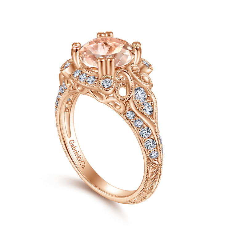 Abel - Vintage Inspired 14K Rose Gold Round Halo Morganite and Diamond Engagement Ring - 0.57 ct - Shot 3