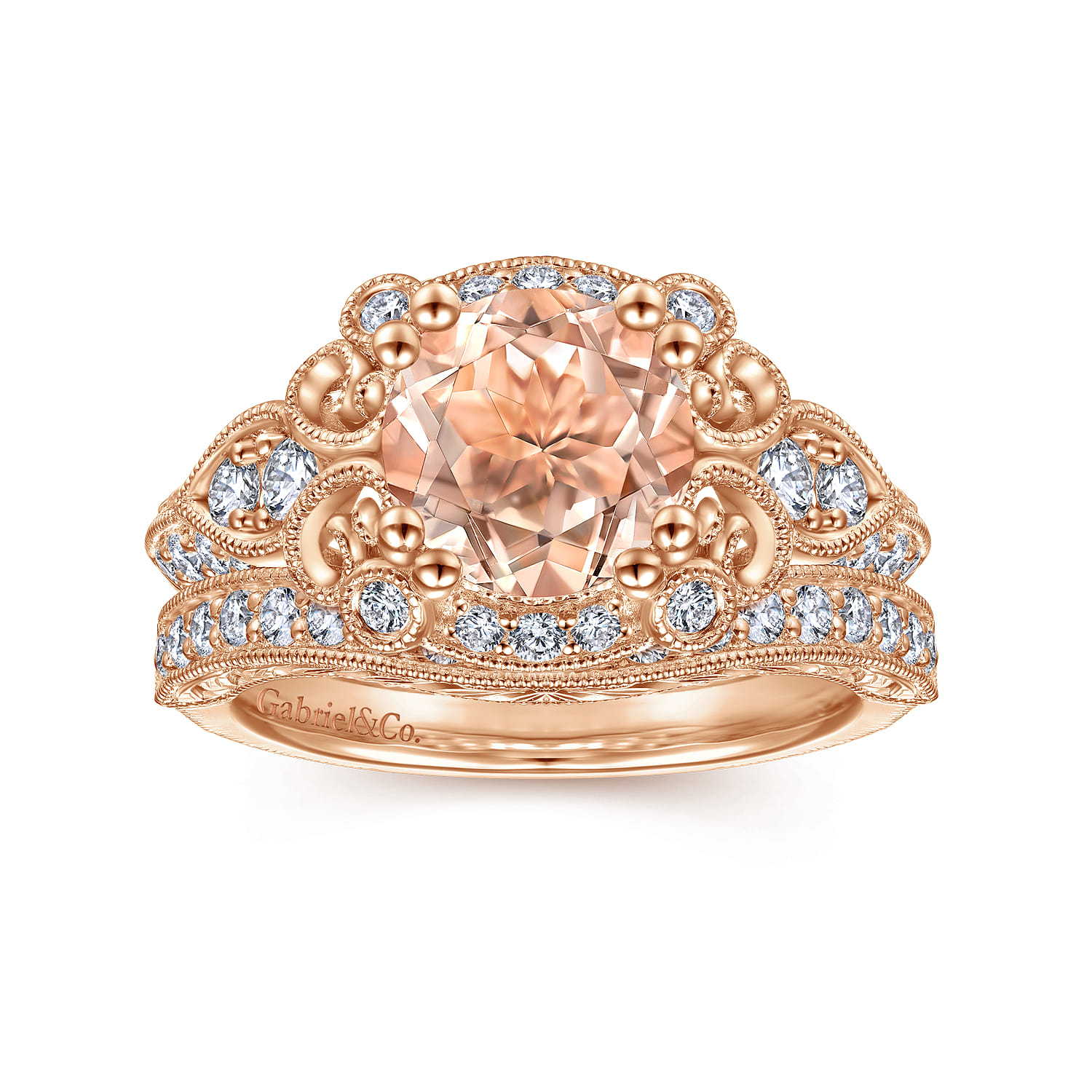 Abel - Vintage Inspired 14K Rose Gold Round Halo Morganite and Diamond Engagement Ring - 0.57 ct - Shot 4