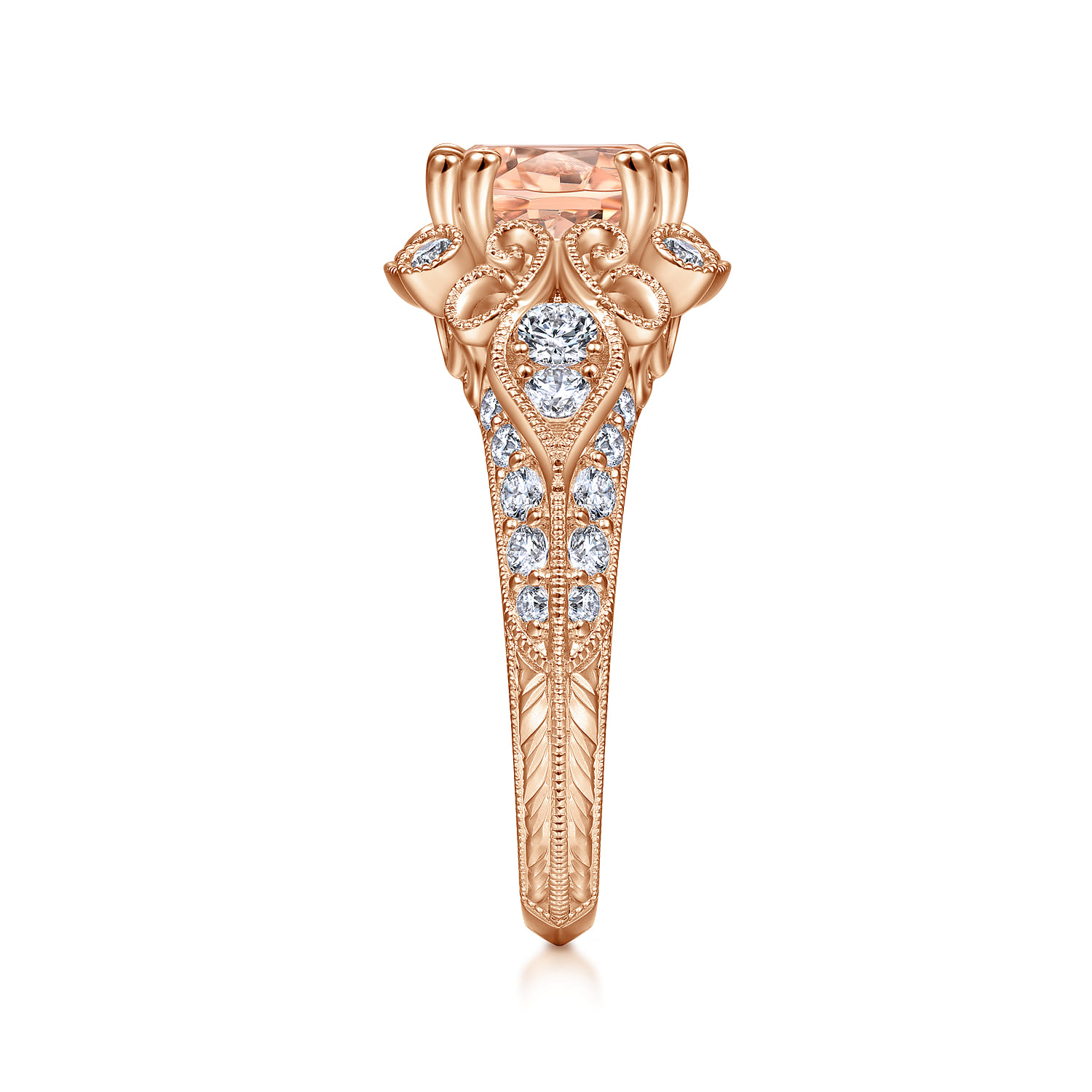 Abel - Vintage Inspired 14K Rose Gold Round Halo Morganite and Diamond Engagement Ring - 0.57 ct - Shot 5