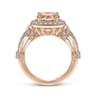 Delilah - Vintage Inspired 14K Rose Gold Round Halo Morganite and Diamond Engagement Ring - 0.7 ct