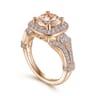 Delilah - Vintage Inspired 14K Rose Gold Round Halo Morganite and Diamond Engagement Ring - 0.7 ct