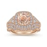 Delilah - Vintage Inspired 14K Rose Gold Round Halo Morganite and Diamond Engagement Ring - 0.7 ct