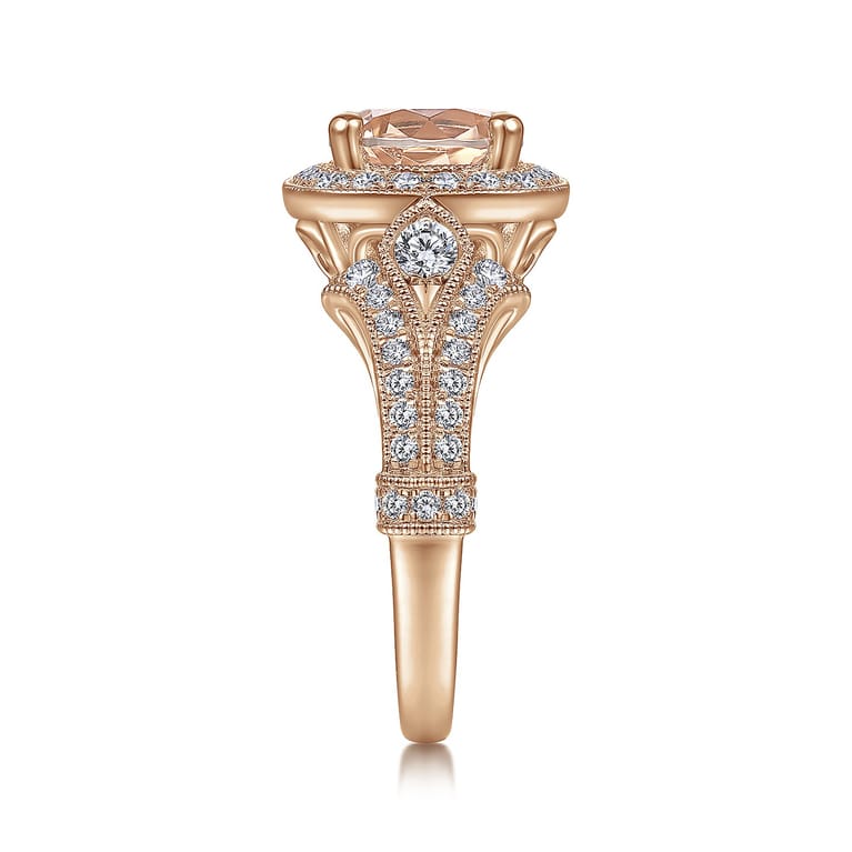 Delilah - Vintage Inspired 14K Rose Gold Round Halo Morganite and Diamond Engagement Ring - 0.7 ct - Shot 5