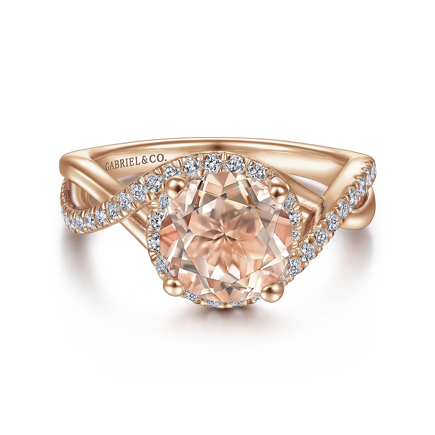 Courtney - 14K Rose Gold Round Morganite and Diamond Engagement Ring - 0.31 ct - Shot 1