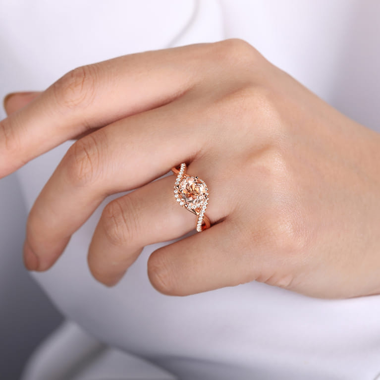Courtney - 14K Rose Gold Round Morganite and Diamond Engagement Ring - 0.31 ct - Shot 6