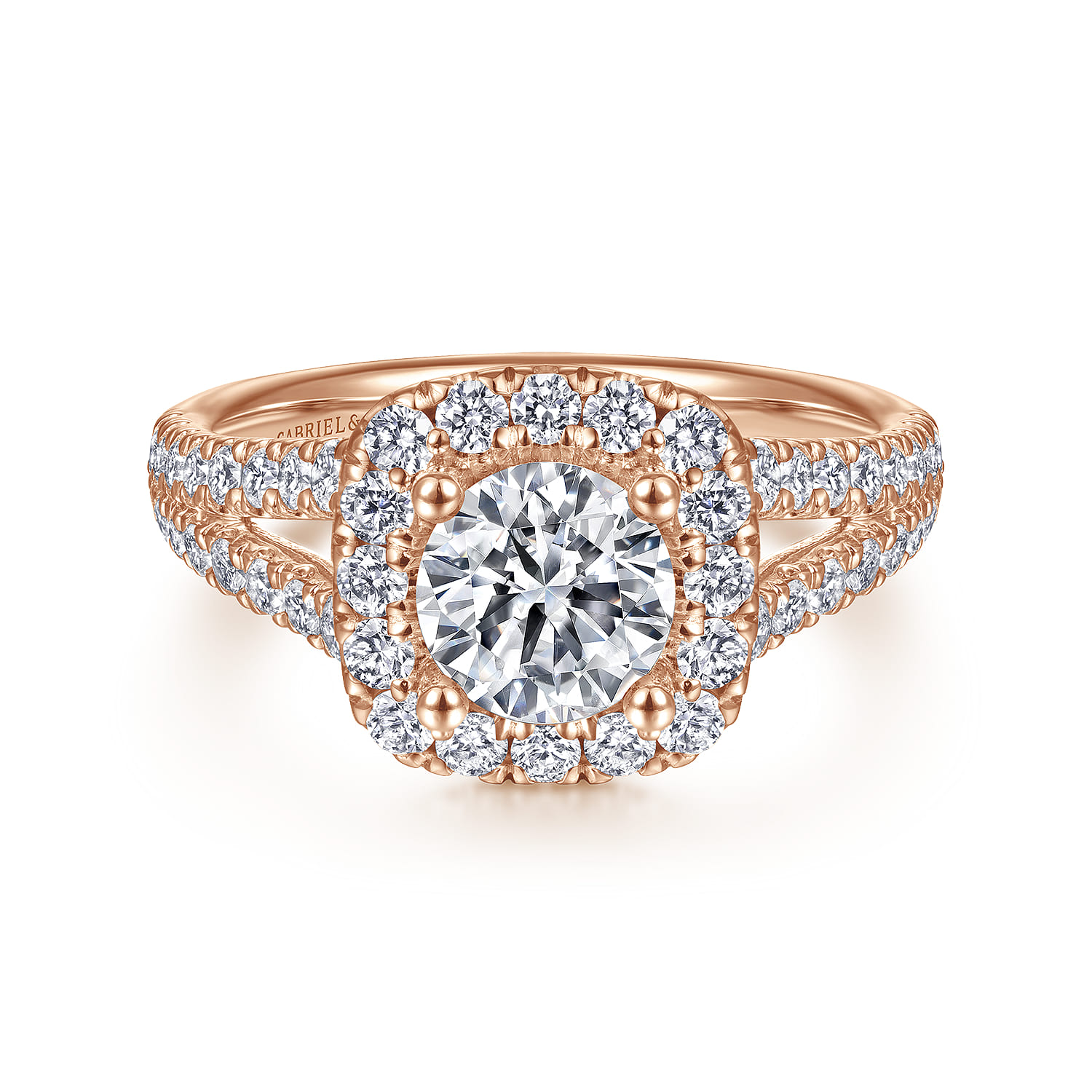 James - 14K Rose Gold Cushion Halo Round Diamond Engagement Ring - 0.78 ct - Shot 1