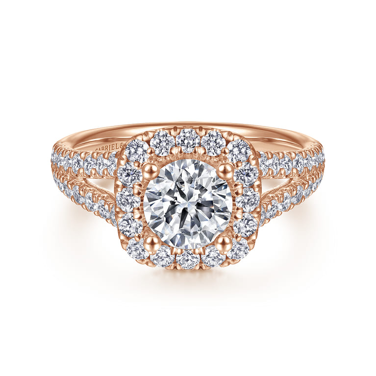 James - 14K Rose Gold Cushion Halo Round Diamond Engagement Ring - 0.78 ct - Shot 1