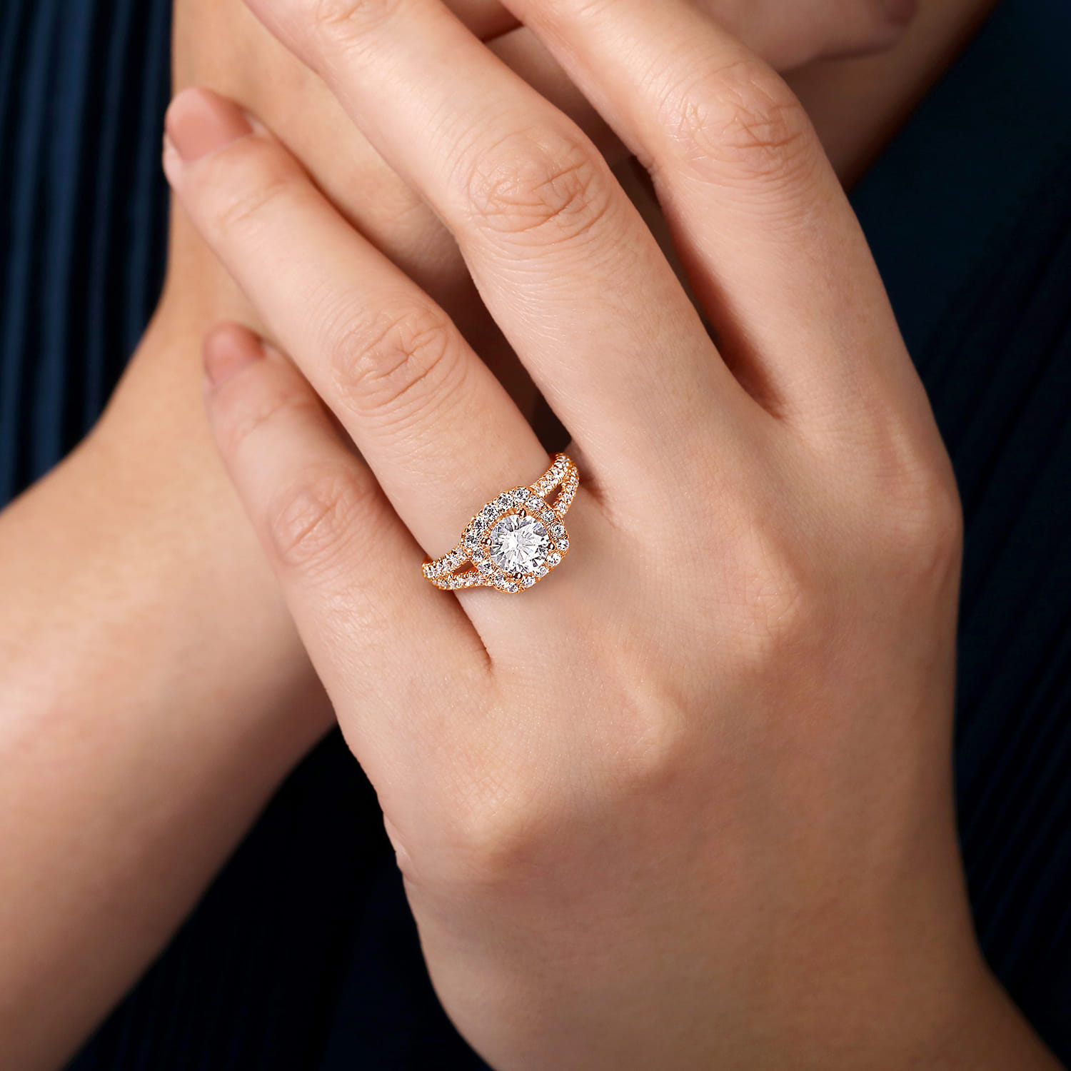 James - 14K Rose Gold Cushion Halo Round Diamond Engagement Ring - 0.78 ct - Shot 6