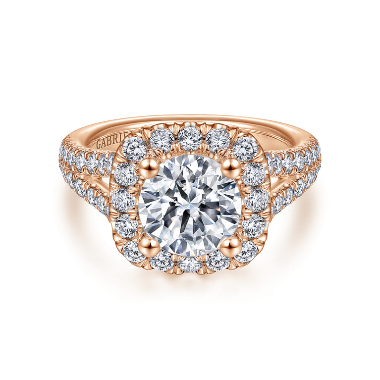 James - 14K Rose Gold Cushion Halo Round Diamond Engagement Ring - 0.97 ct - Shot 1