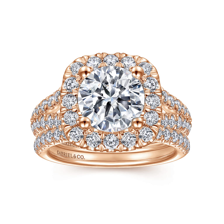 James - 14K Rose Gold Cushion Halo Round Diamond Engagement Ring - 0.97 ct - Shot 4