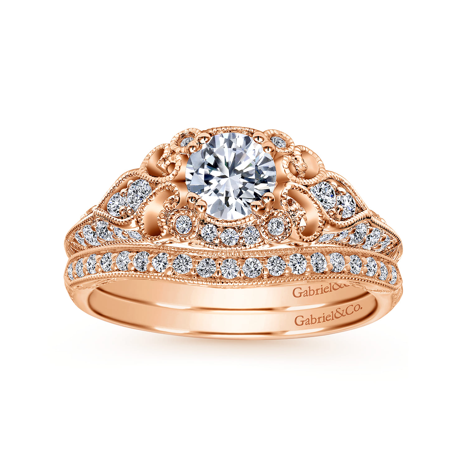 Abel - Unique 14K Rose Gold Vintage Inspired Diamond Halo Engagement Ring - 0.3 ct - Shot 4