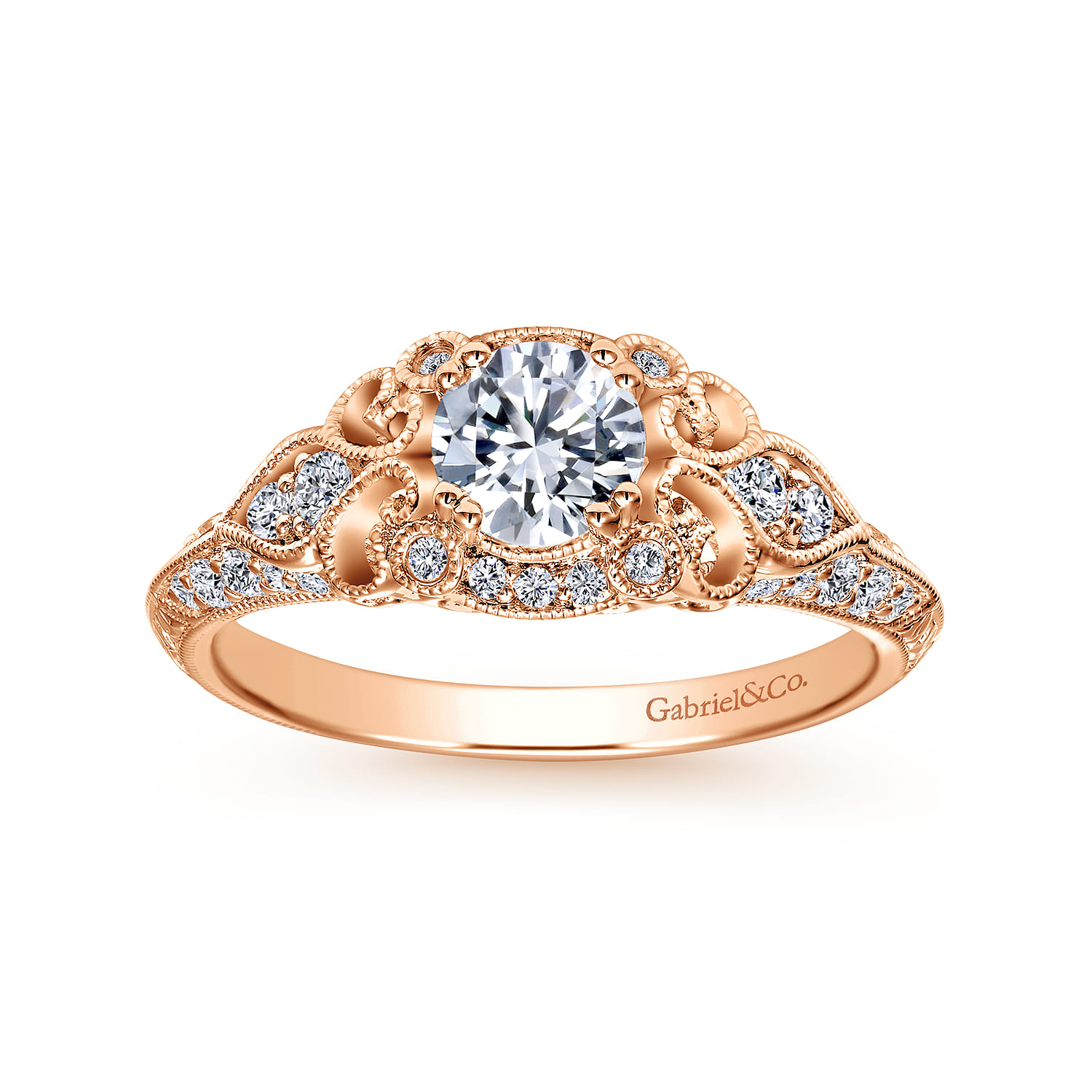 Abel - Unique 14K Rose Gold Vintage Inspired Diamond Halo Engagement Ring - 0.3 ct - Shot 5