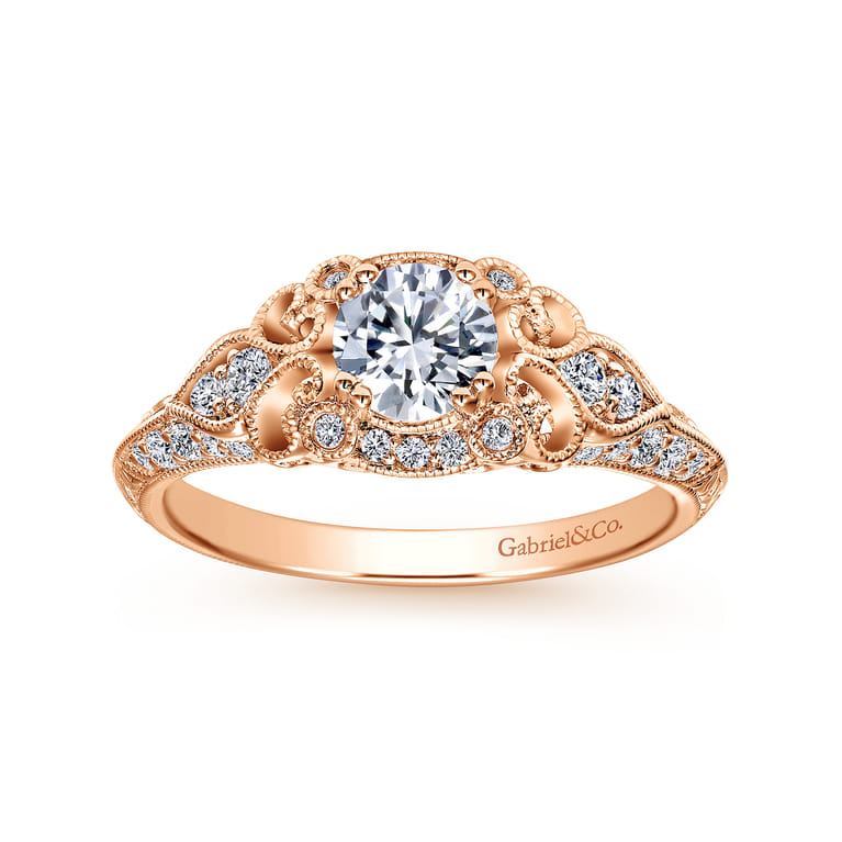 Abel - Unique 14K Rose Gold Vintage Inspired Diamond Halo Engagement Ring - 0.3 ct - Shot 5