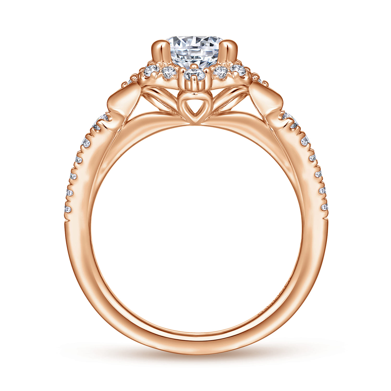 Veronique - Unique 14K Rose Gold Vintage Inspired Halo Diamond Engagement Ring - 0.34 ct - Shot 2