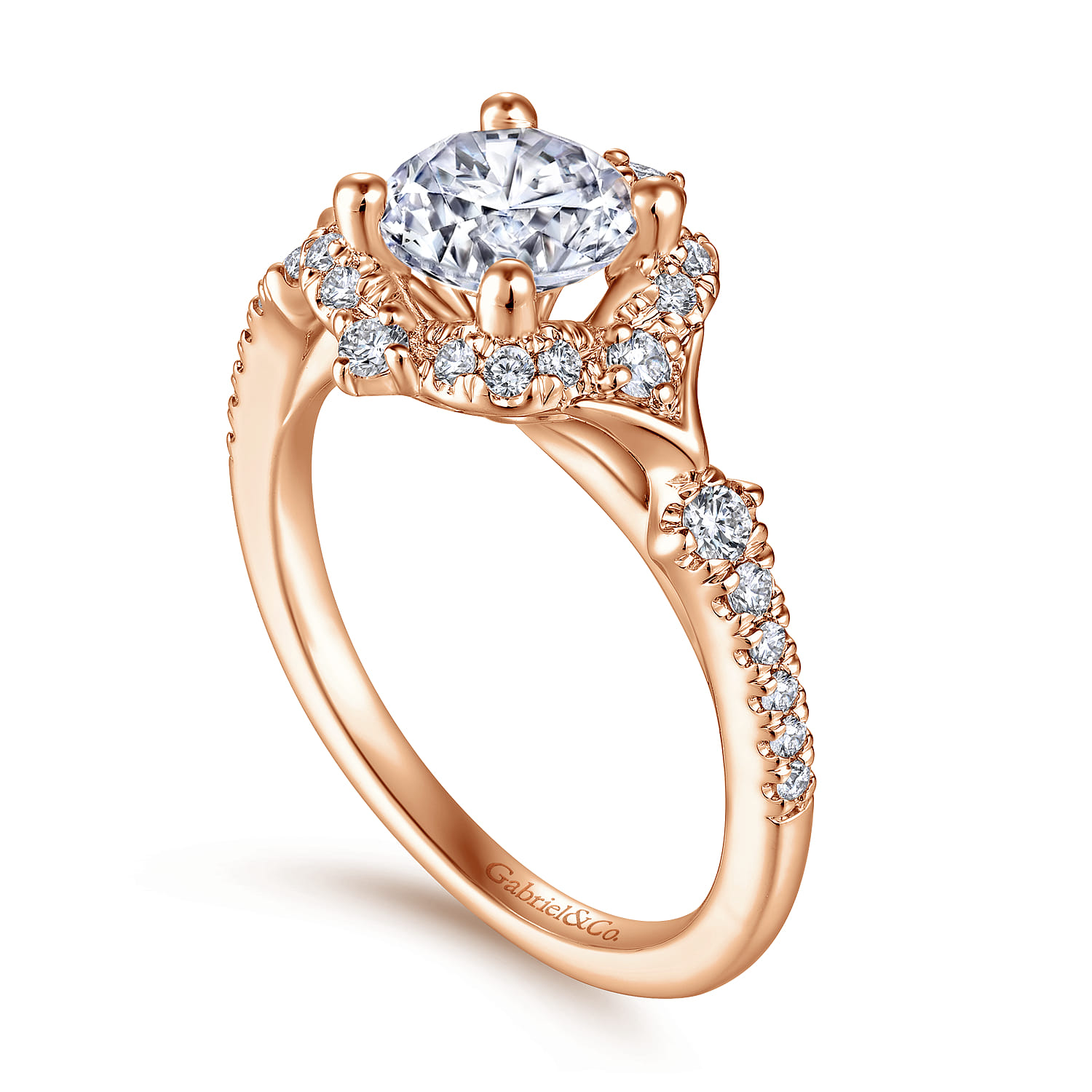 Veronique - Unique 14K Rose Gold Vintage Inspired Halo Diamond Engagement Ring - 0.34 ct - Shot 3