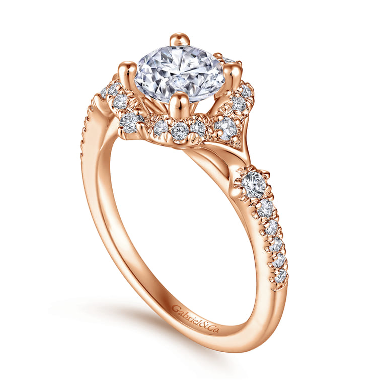 Veronique - Unique 14K Rose Gold Vintage Inspired Halo Diamond Engagement Ring - 0.34 ct - Shot 3