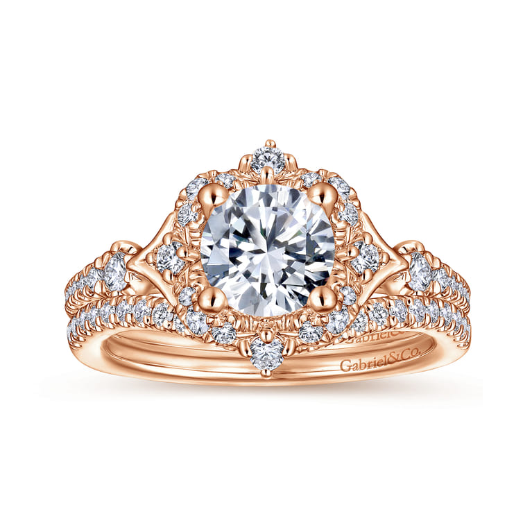 Veronique - Unique 14K Rose Gold Vintage Inspired Halo Diamond Engagement Ring - 0.34 ct - Shot 4