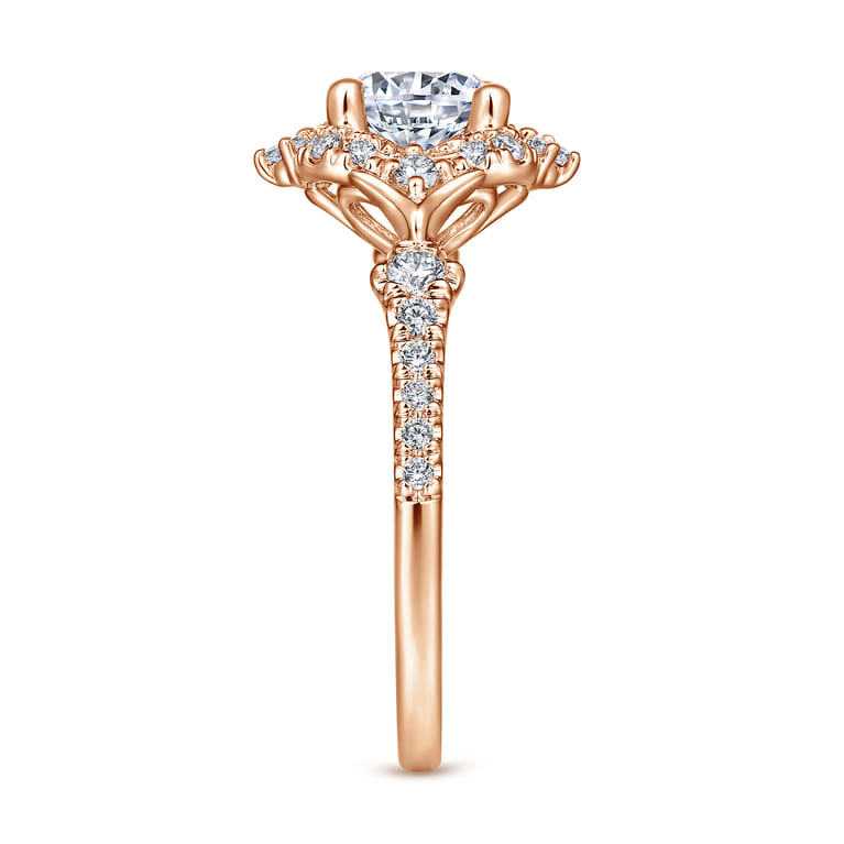 Veronique - Unique 14K Rose Gold Vintage Inspired Halo Diamond Engagement Ring - 0.34 ct - Shot 5