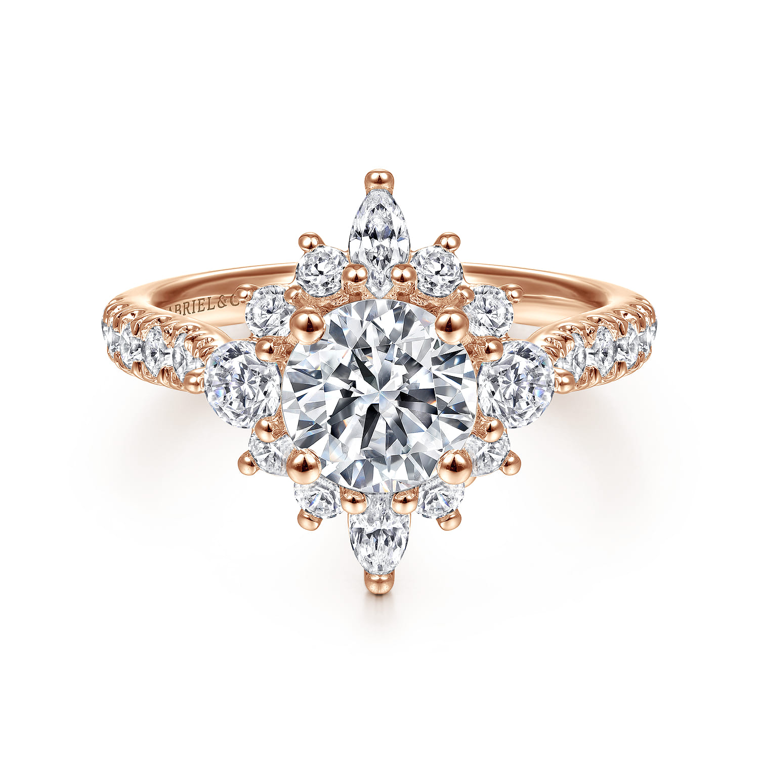 Astor - Unique 14K Rose Gold Round Halo Diamond Engagement Ring - 1 ct - Shot 1