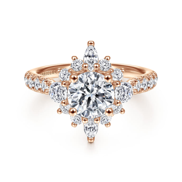 Astor - Unique 14K Rose Gold Round Halo Diamond Engagement Ring - 1 ct - Shot 1