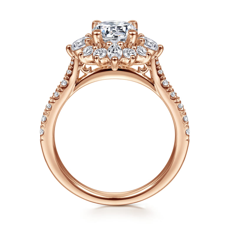 Astor - Unique 14K Rose Gold Round Halo Diamond Engagement Ring - 1 ct - Shot 2