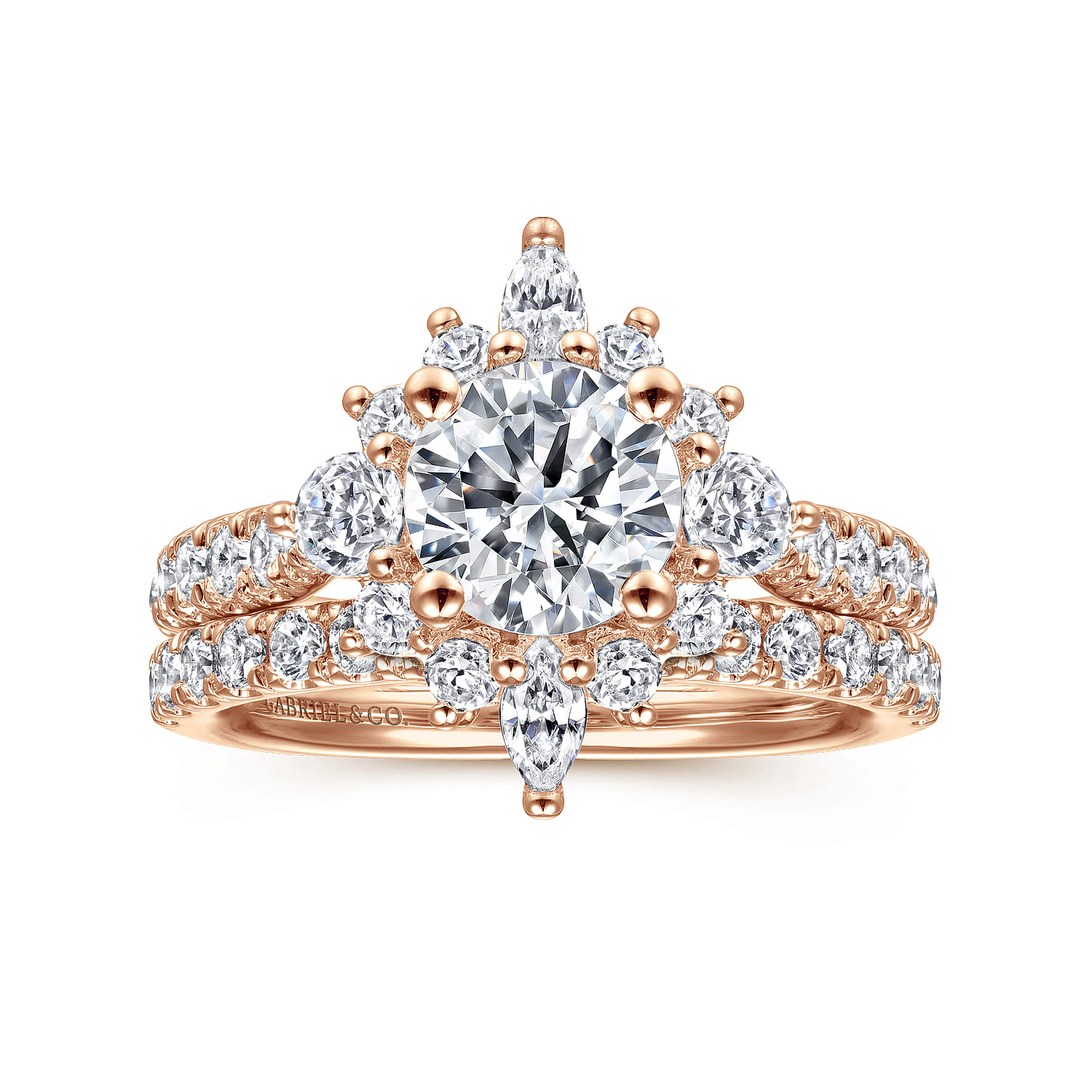 Astor - Unique 14K Rose Gold Round Halo Diamond Engagement Ring - 1 ct - Shot 4