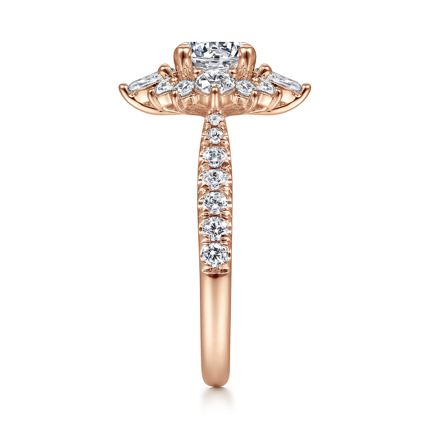 Astor - Unique 14K Rose Gold Round Halo Diamond Engagement Ring - 1 ct - Shot 5