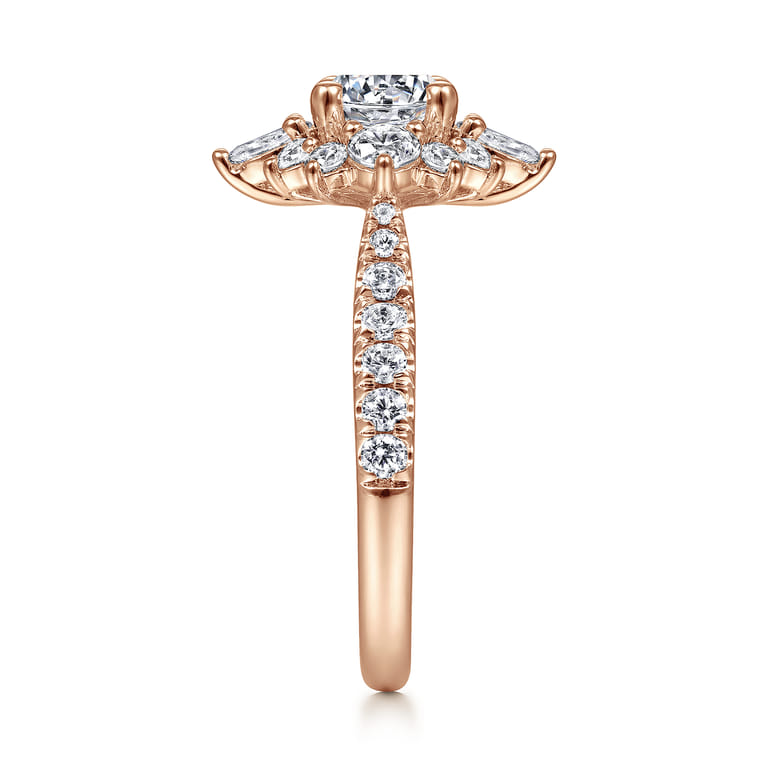 Astor - Unique 14K Rose Gold Round Halo Diamond Engagement Ring - 1 ct - Shot 5